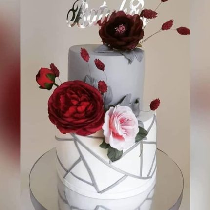 N 016 Kırmızı Pembe Çiçek Süslemeli Söz Nişan Pastası